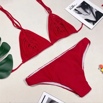 2020 Sexet Halterneck Bikini Sæt Neon Badedragt Kvinder Solid Badetøj Kvindelige Bundet Top Brazilian Bikini Badetøj Badetøj Biquini