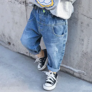1-7T Buksetrold Barn Baby Boy Tøj Efterår og Vinter Denim Bukser tilbage dinosaur Print-Jeans Mode Cool Streetwear søde Søde varme