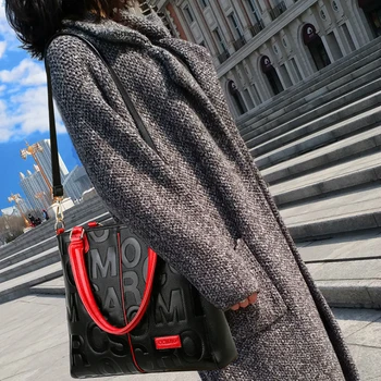 Solid Farve Brev Trykt Mønster Håndtasker til Kvinder i Ægte Læder Damer skuldertaske Luksus Louis Helt Store Capcity Mode