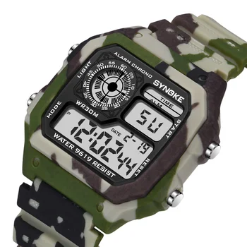 SYNOKE Digital Ur Til Mænd Camouflage Green Militære Vandtæt Sport Elektronisk Ur Mandlige LED Display Armbåndsur Vækkeur