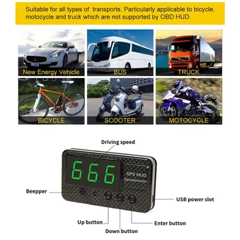 Universal GPS HUD Speedometer Kilometertæller Bil Digital hastighedsvisning km / H Over Speed Alarm Bil Ur for Alle Køretøjer C60S
