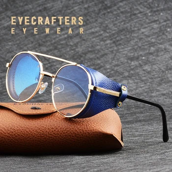 NY 2020-Kvinder Metal Gradient Mænd Steampunk Gotiske Briller Solbriller Mode Læder Med Side Nuancer Runde solbriller