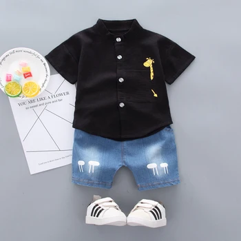 2019 Hot Salg Barn Kids Baby Drenge Skjorte Tegnefilm Toppe Denim Shorts Bukser Outfits Sæt Baby Tøj
