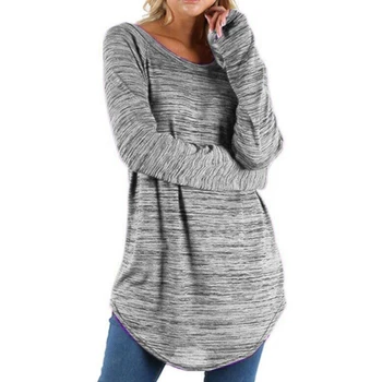 Baggy Tøj, Oversize Stor Størrelse Tunika med Lange Ærmer T-Shirt Kvinder 5xl-Halsudskæring Buet Hem T-Shirt ensfarvet Plain Shirt Løs