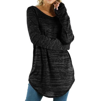 Baggy Tøj, Oversize Stor Størrelse Tunika med Lange Ærmer T-Shirt Kvinder 5xl-Halsudskæring Buet Hem T-Shirt ensfarvet Plain Shirt Løs