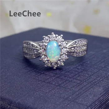 LeeChee Ægte Opal Ring 4*6MM Farverige Smykkesten Mode Smykker til Bryllup, Engagement, Gift Ægte 925 Sterling Sølv Gratis Skibet 8125