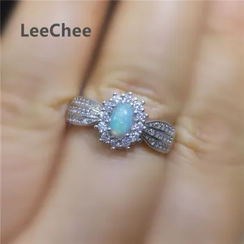 LeeChee Ægte Opal Ring 4*6MM Farverige Smykkesten Mode Smykker til Bryllup, Engagement, Gift Ægte 925 Sterling Sølv Gratis Skibet