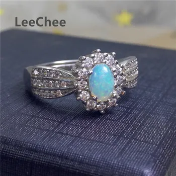 LeeChee Ægte Opal Ring 4*6MM Farverige Smykkesten Mode Smykker til Bryllup, Engagement, Gift Ægte 925 Sterling Sølv Gratis Skibet