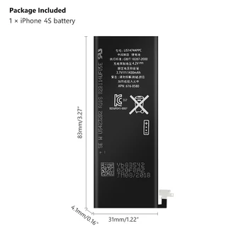 YCDC Lithium-Polymer Genopladeligt Telefon Batería Høj Kvalitet Batteri Til 3,7 V 1430mAh iPhone 4S 4GS iPhone4S Batterier 8128