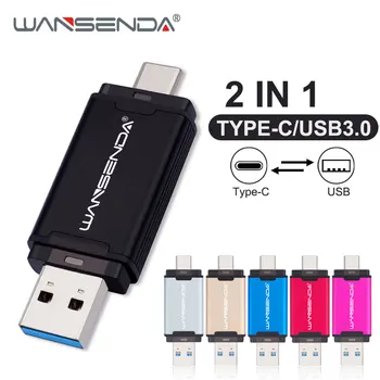 Hot WANSENDA USB-Flash-Drev-TYPE-C & USB 3.0-Pen-Drev 512GB 256GB 128GB 64GB 32GB High Speed USB-Pendrive Memory Stick