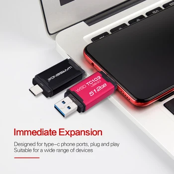 Hot WANSENDA USB-Flash-Drev-TYPE-C & USB 3.0-Pen-Drev 512GB 256GB 128GB 64GB 32GB High Speed USB-Pendrive Memory Stick