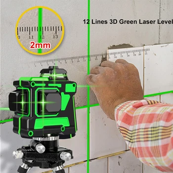 Grøn Laser-Niveau 12 Linjer 3d-Vandret Og Lodret på Tværs af Linje 360 Automatisk Selv-Nivellering Grøn Laser Med Beslag Lithium Batteri