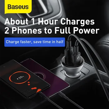 Baseus Metal 45W Dobbelt USB Bil Oplader til iPhone, Samsung 11 S9 Mobiltelefon Oplader til Xiaomi Bil Oplader LED-Display 8230