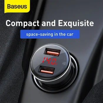 Baseus Metal 45W Dobbelt USB Bil Oplader til iPhone, Samsung 11 S9 Mobiltelefon Oplader til Xiaomi Bil Oplader LED-Display