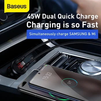Baseus Metal 45W Dobbelt USB Bil Oplader til iPhone, Samsung 11 S9 Mobiltelefon Oplader til Xiaomi Bil Oplader LED-Display