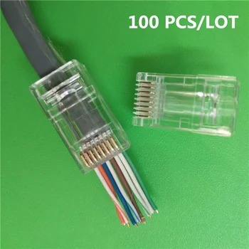 100PCS CAT6 RJ 45 ethernet-kabel stik 8P8C Terminaler RJ45-stik 8pin uskærmede Gennem hullet modulære terminaler forgyldning 8379