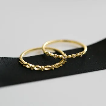DAN-ELEMENT 2 STK. Ringe Sæt Til Kvinder Mini Zircon Evig Kærlighed, Gul Guld Farve Slank Finger Ring Mode Smykker DEKCR603