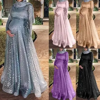 Mode Slanke Kvinder, Muslimske Lange Ærmer Digital Print Barsel Summer Party Dress Kjole