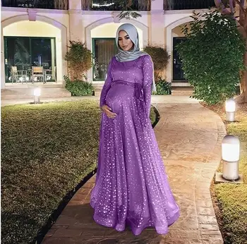 Mode Slanke Kvinder, Muslimske Lange Ærmer Digital Print Barsel Summer Party Dress Kjole