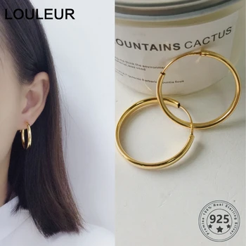 LouLeur 925 Sterling Sølv Rund Cirkel Øreringe Geometriske Gennembrudt Blank Simple Mode Øreringe til Kvinder Charme Smykker