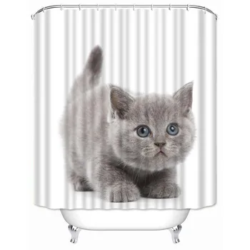 Musife Brugerdefinerede British Shorthair kat badeforhæng Vandtæt Polyester Stof Badeværelse Med Kroge DIY Home Decor