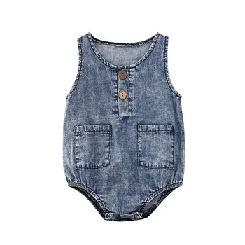 Sommeren Nye Ankomst Denim Baby Drenge Tøj Mode Lomme-Knappen Design Romper Komfortable Nyfødte Baby Piger Buksedragt Tøj