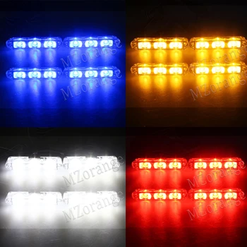 MZORANGE 4*3 LED Strobe Lys til Politiet Grill Advarsel Lys 12V Bil, Motorcykel Brandmand Ambulance Flasher LED Lommelygte