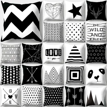 Nordic Geometric Print Cushion Cover Black and White Throw Pillow Case for Home Sofa Chair Car Decor Pillowcase 45x45cm 1/2 Pcs