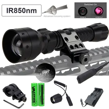 Zoomable Indstillelig IR-850nm/950nm Infrarødt Lys Jagt Lommelygte Black Night Vision-Brænder+18650 Batteri+Rifle Anvendelsesområde Montere