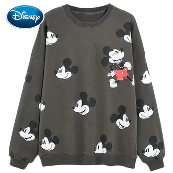 Disney Fashion Sweatshirts Mickey Mouse Tegnefilm Print-O-Neck Pullover Med Lange Ærmer Kvinder Harajuku Toppe Mørk Grå Kvinder Femmes