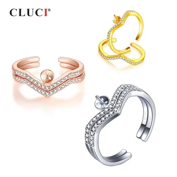 CLUCI Sølv 925 Krone Ring Smykker til Kvinder Bryllup Zircon Perle Ring Montering 925 Sterling Sølv Bridal Crown Ring SR2217SB