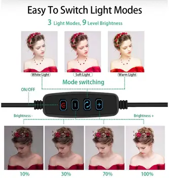 10tommer Fotografering LED Selfie Ring Lys Video Lys Dæmpes USB-ring lampe med stativ og stå, for Makeup Youtube tik tok