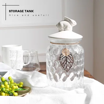 Klar Krystal Lagertank Candy Jar Te Pot Snack Dåser Praktisk Cover Transparent Glas, Sauce Flaske Hjem Køkken Dekoration