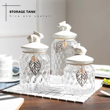Klar Krystal Lagertank Candy Jar Te Pot Snack Dåser Praktisk Cover Transparent Glas, Sauce Flaske Hjem Køkken Dekoration