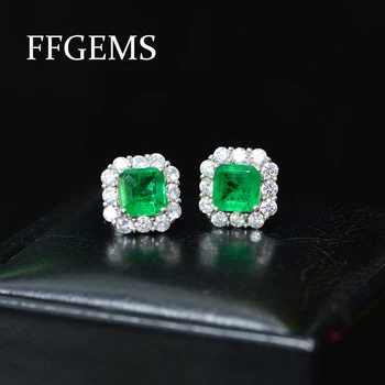 FFGems sølv øreringe Smaragdgrønne Paraiba Turmalin firkantet grøn lys blå farve sten Nye 2020-for kvinder pige Gave Engros