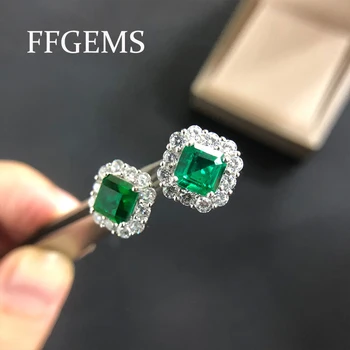 FFGems sølv øreringe Smaragdgrønne Paraiba Turmalin firkantet grøn lys blå farve sten Nye 2020-for kvinder pige Gave Engros