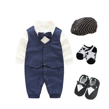 Nyfødte baby drenge bryllupsfest tuxedo passer 0-18 måneder baby body+hat+sokker+sko outfits og herre baby brusebad gave