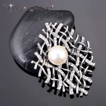 IYOE Seneste Design-Fashion Brand, der Simuleres Pearl og Hvidguld Vedhæng Vintage Smykker Luksus Krystal Pins Og Brocher 906