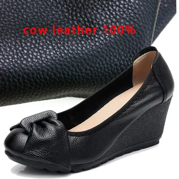 LIHUAMAO Ko Læder wedges sko kvinder med høj hæl slingback platform pumper comfortbale skridsikkerheden bløde party arbejde bryllup
