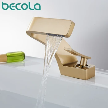 Becola Børstet Guld Håndvask Armatur Sort Badeværelse blandingsbatteri Dæk Monteret håndvask Håndvask Hane med Varmt og Koldt Vand chrome faucet taps