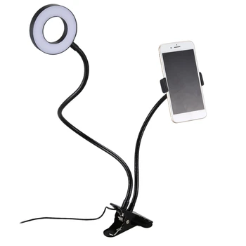 Selfie Ring Lys med Fleksible Mobiltelefon Holder Dovne Beslag bordlampe Led til Youtube Live Stream Kontor, Så På