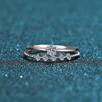 ANZIW 925 Sterling Sølv Moissanite Diamant 0.1 CT-Mode Sæt Engagement Ring For Kvinder Smykker Gaver 9116