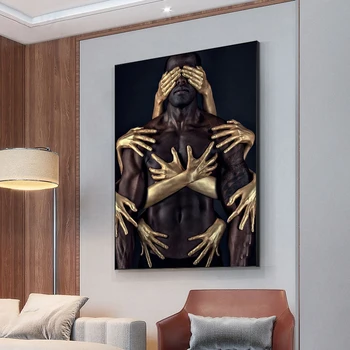Afrikansk Kunst Sorte Guld Nøgen Mand Kvinde Omfavne Lærred Malerier Væg Kunst, Plakater og Prints Væg Billeder til stuen Cuadros
