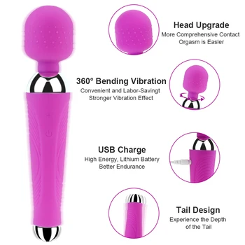 20 Hastigheder Magic Wand Massager Stick AV Vibratorer Sexet Klitoris Vibrator Sex Legetøj til Kvinder Mundtlig Klitoris USB-Genopladelige Vibratorer
