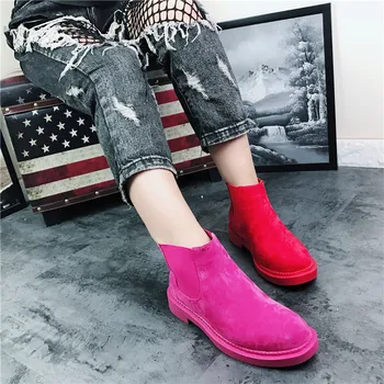Foråret Matteret Ægte Læder Chelsea Støvler Kvindelige Casual Støvler Mode Preppy Stil til Kvinder Sko Flade Hæle 9 Candy Farver