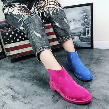 Foråret Matteret Ægte Læder Chelsea Støvler Kvindelige Casual Støvler Mode Preppy Stil til Kvinder Sko Flade Hæle 9 Candy Farver