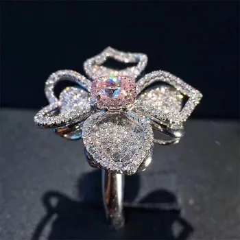 Elegant Camellia Blomst AAA Zircon vielsesringe for Kvinder Luksus Micro Bane Krystaller Engagement Brude Ring Trendy Smykker 9176