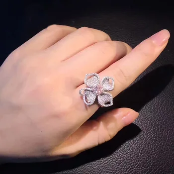 Elegant Camellia Blomst AAA Zircon vielsesringe for Kvinder Luksus Micro Bane Krystaller Engagement Brude Ring Trendy Smykker