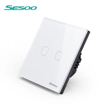SESOO EU-Standard Touch Skifte,2 Gang 1 Måde,Krystal Glas Switch Panel,Enkelt FireWire-Touch Sensing kontakt på Væggen