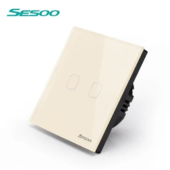 SESOO EU-Standard Touch Skifte,2 Gang 1 Måde,Krystal Glas Switch Panel,Enkelt FireWire-Touch Sensing kontakt på Væggen